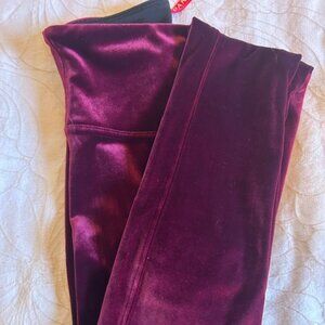 Burgundy velvet Spanx tights in size small